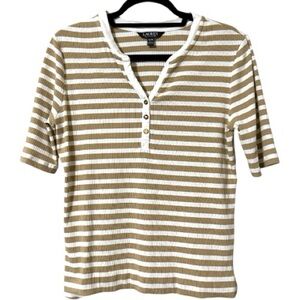Black Label Lauren Ralph Lauren 1X Ribbed Knit Striped Neck Elbow Length Henley